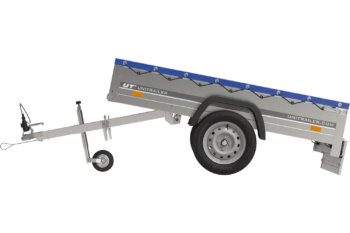 Remolque de jardín 200 Remolque Kipp con rueda giratoria y lona plana azul